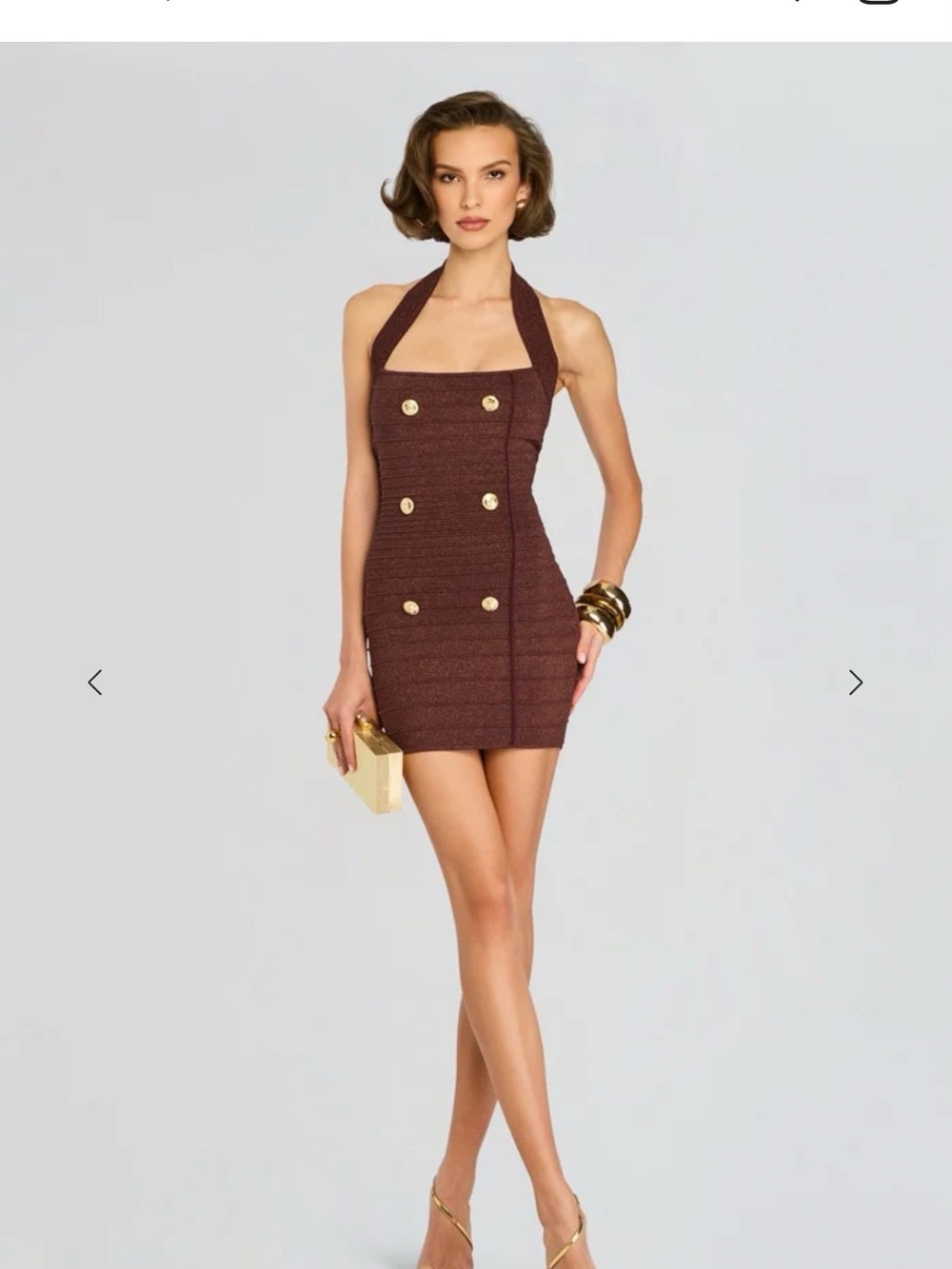 Retrofete Brown Halter Double-Breasted Mini Dress